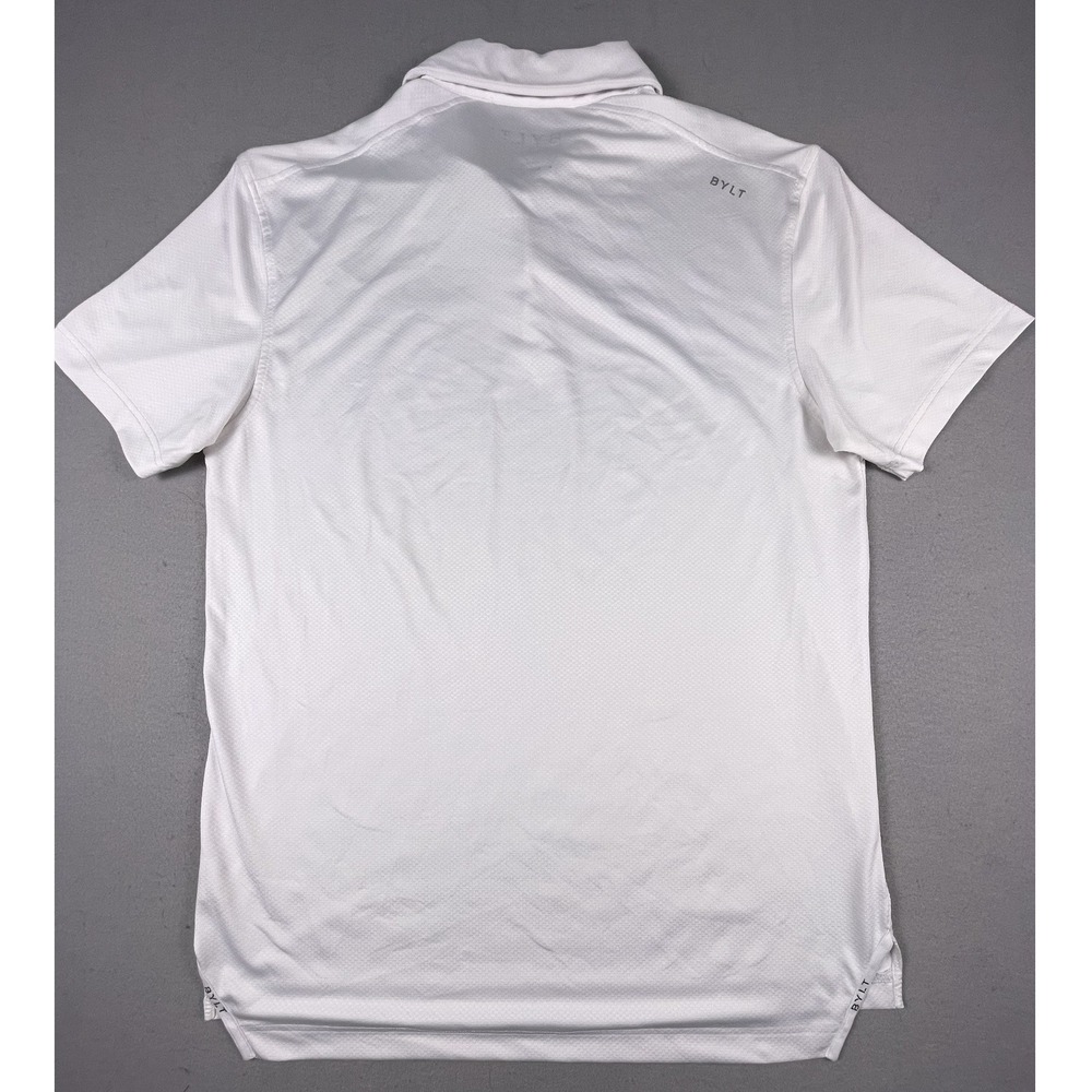 BYLT Polo Shirt Mens Large White Black Stripe Short Sleeve Performance Stretch - Picture 9 of 9